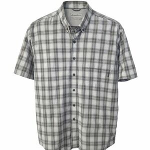 Eddie Bauer Men's Black and White Plaid Button Down Shirt XL